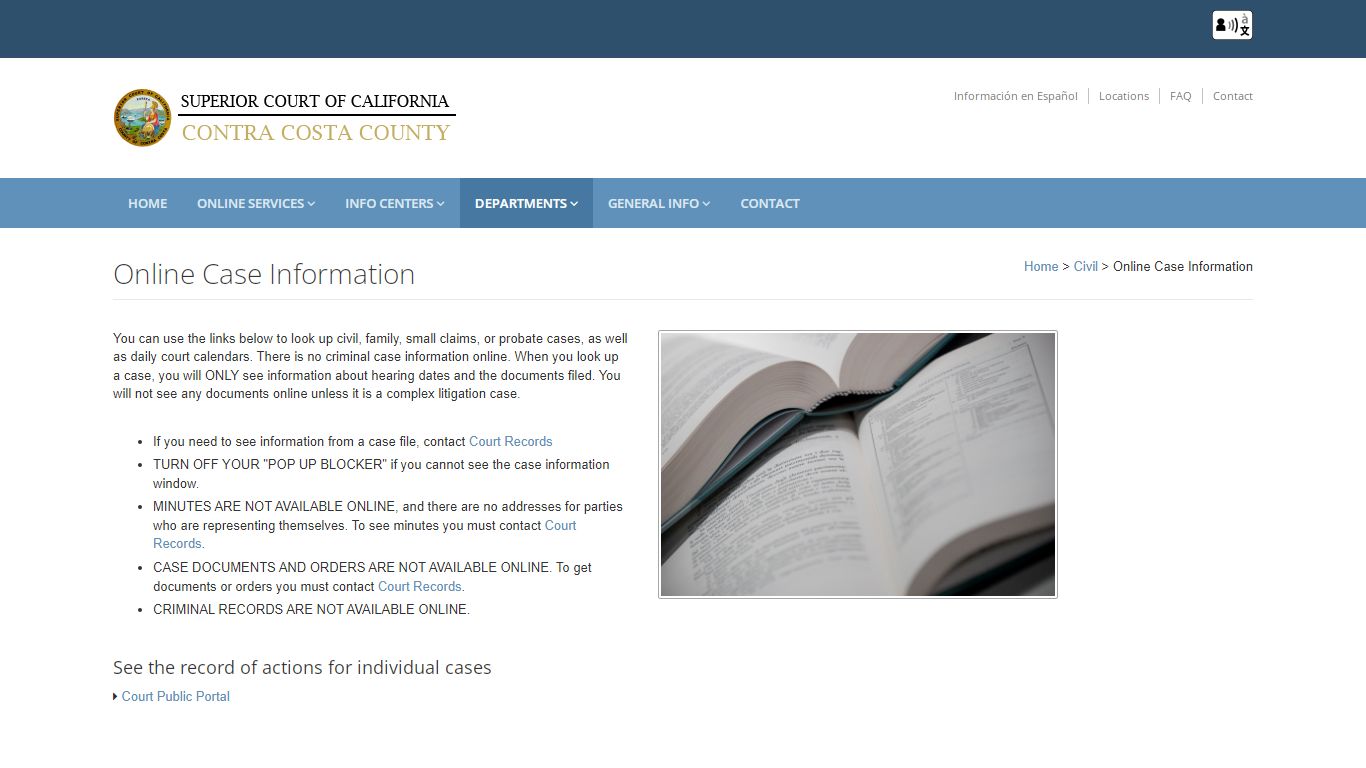 Online Case Information: Contra Costa Superior Court