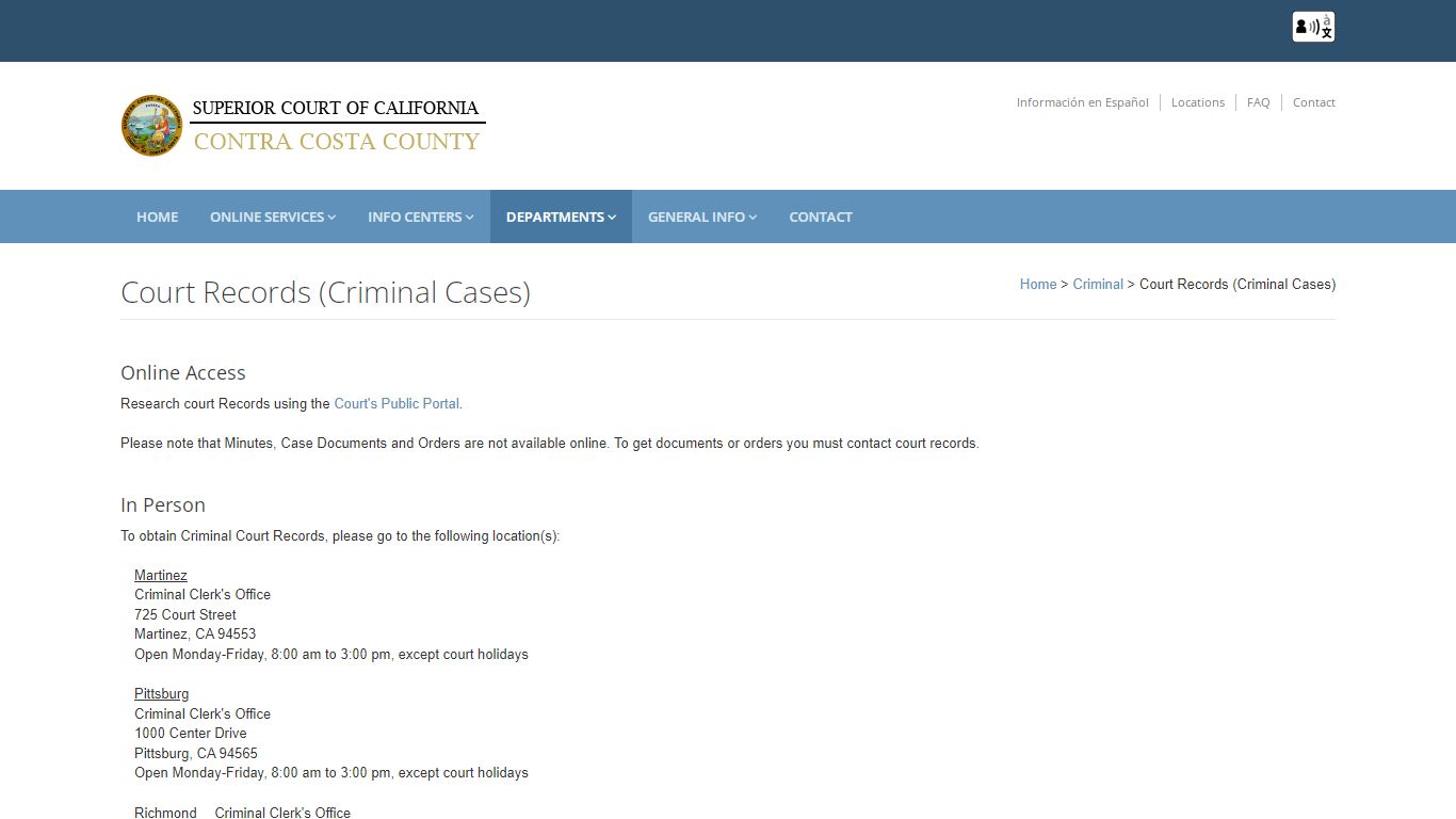 Criminal Court - Records: Contra Costa Superior Court
